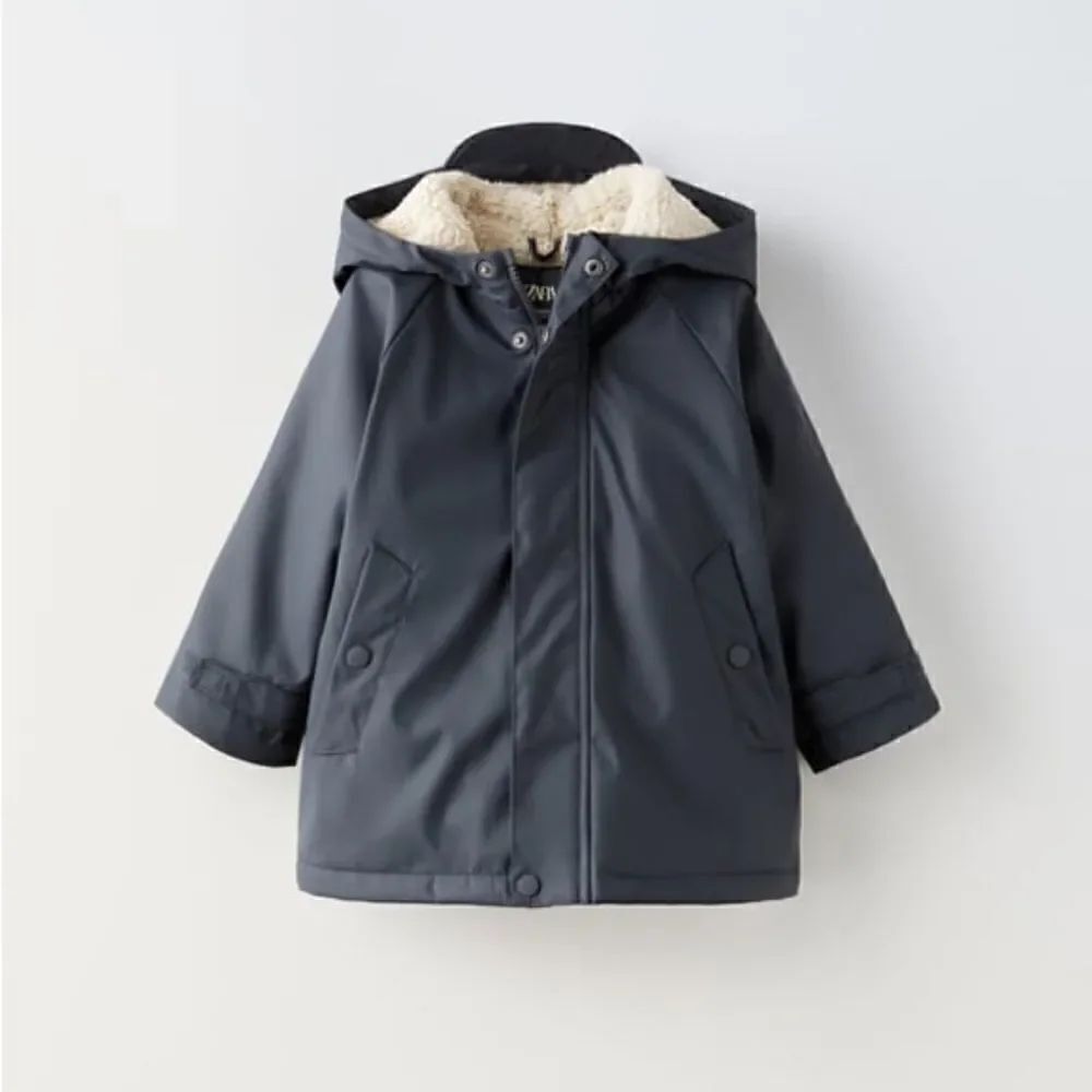 Zara FAUX SHEARLING LINED RUBBERIZED RAINCOAT size 9-12 months